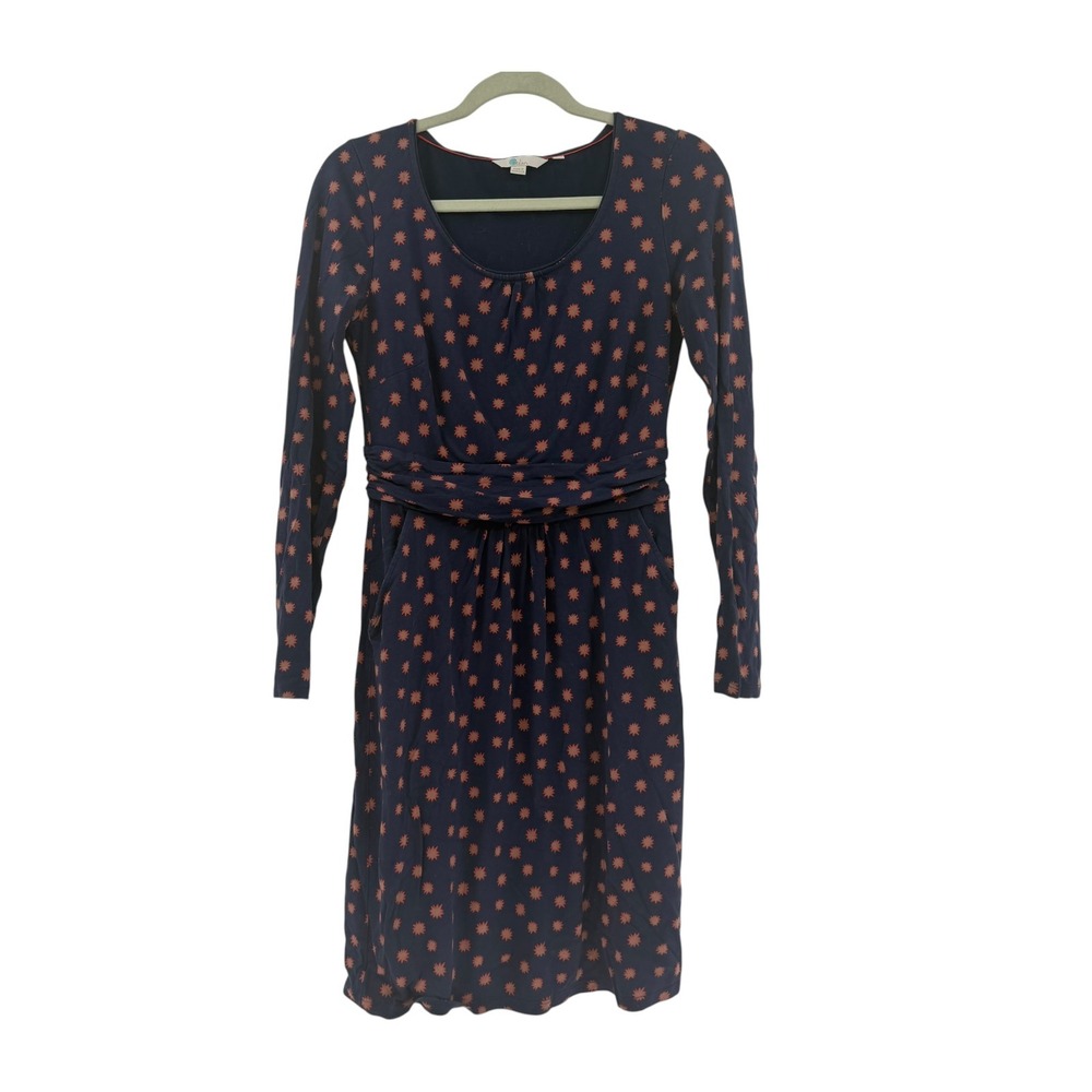 Boden Mabel Jersey Dress Navy Orange Starburst Long Sleeve Pockets US 6R J0034